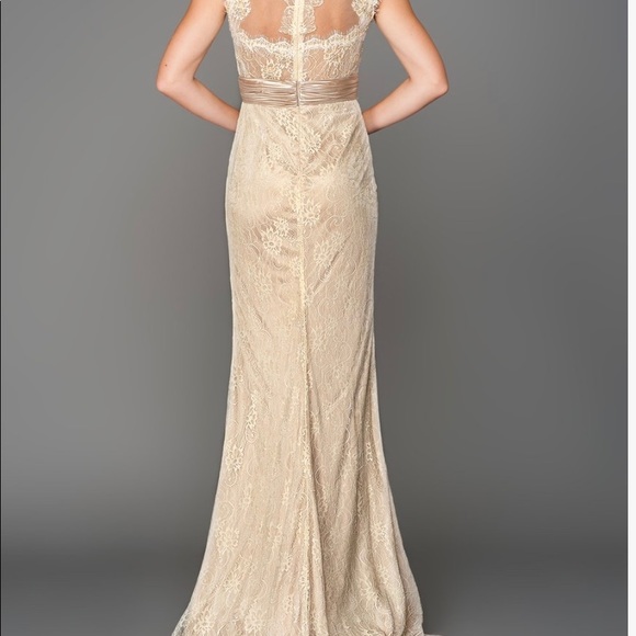Champagne Lace Beaded Gown - Picture 3 of 7